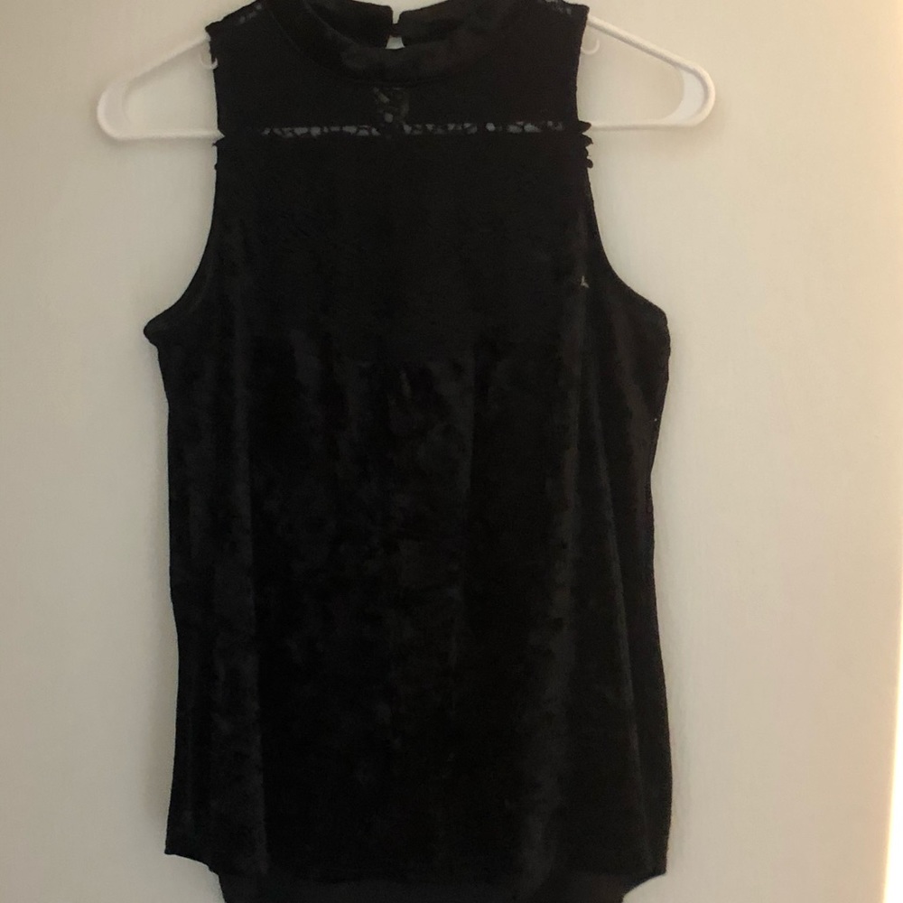 Vintage black velvet and lace  blouse